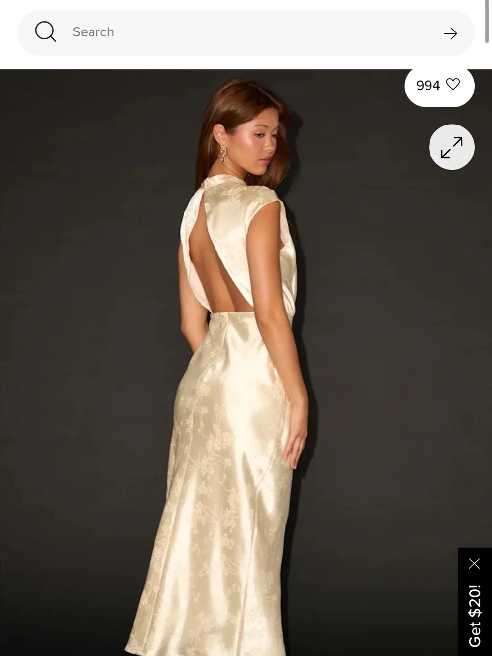 Lulu's Cream Satin Jacquard Maxi Dress with High Neck - Picture 2 of 2